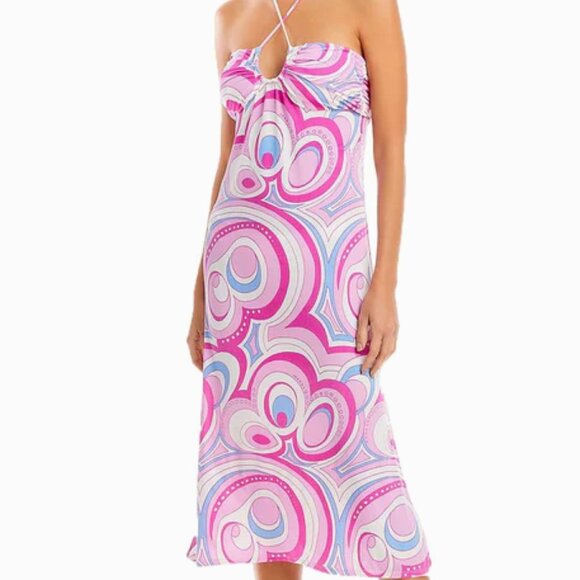 Aqua Swim Halter Pink Swirl Printed Swim-dress - Picture 1 of 4